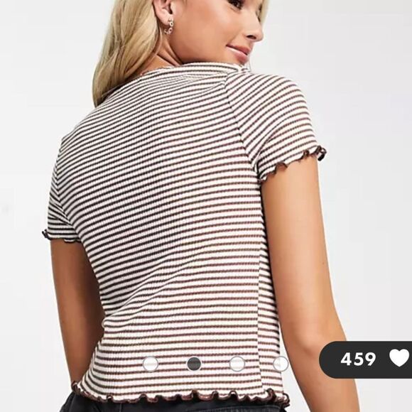 New Look striped double tie front cardi with lettuce edge in brown 6 NWT in pakg - Picture 5 of 7